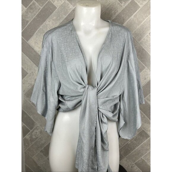 Final Touch Women Front Tie Blue Cabana Wrap Top Blouse Size Medium Made In USA - Picture 5 of 6